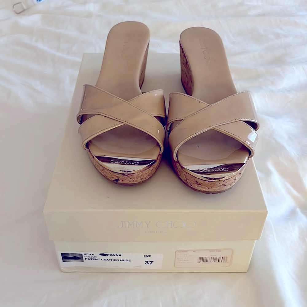Authentic Jimmy Choo Panna Patent Leather Wedges